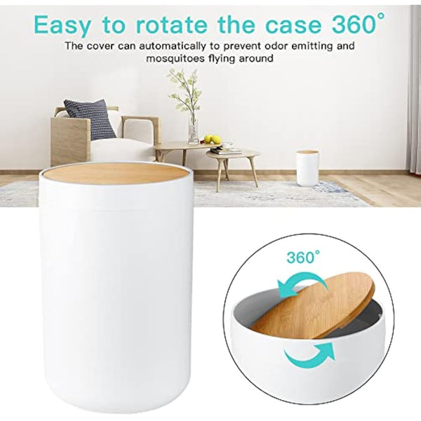 JOTOM 7 Pieces Bamboo Bathroom Accessory Set Luxury Plastic Accessories Qtip Holder Toothbrush Tumbler Toilet Brush Soap Dish Trash Can Dispenser Bath Gift (White) (JQJT1009)