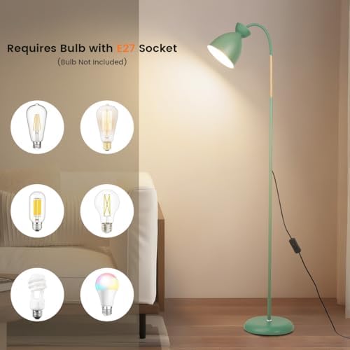 Amdelne ARKA Adjustable Floor Lamp, Bohemian Corner Lamp Scandinavian Modern Reading Light, Standing Lamps for Living Room, Bedroom, Dining Room, Office, 155cm, Metal, Wood, E27 (Bulb Not Included)