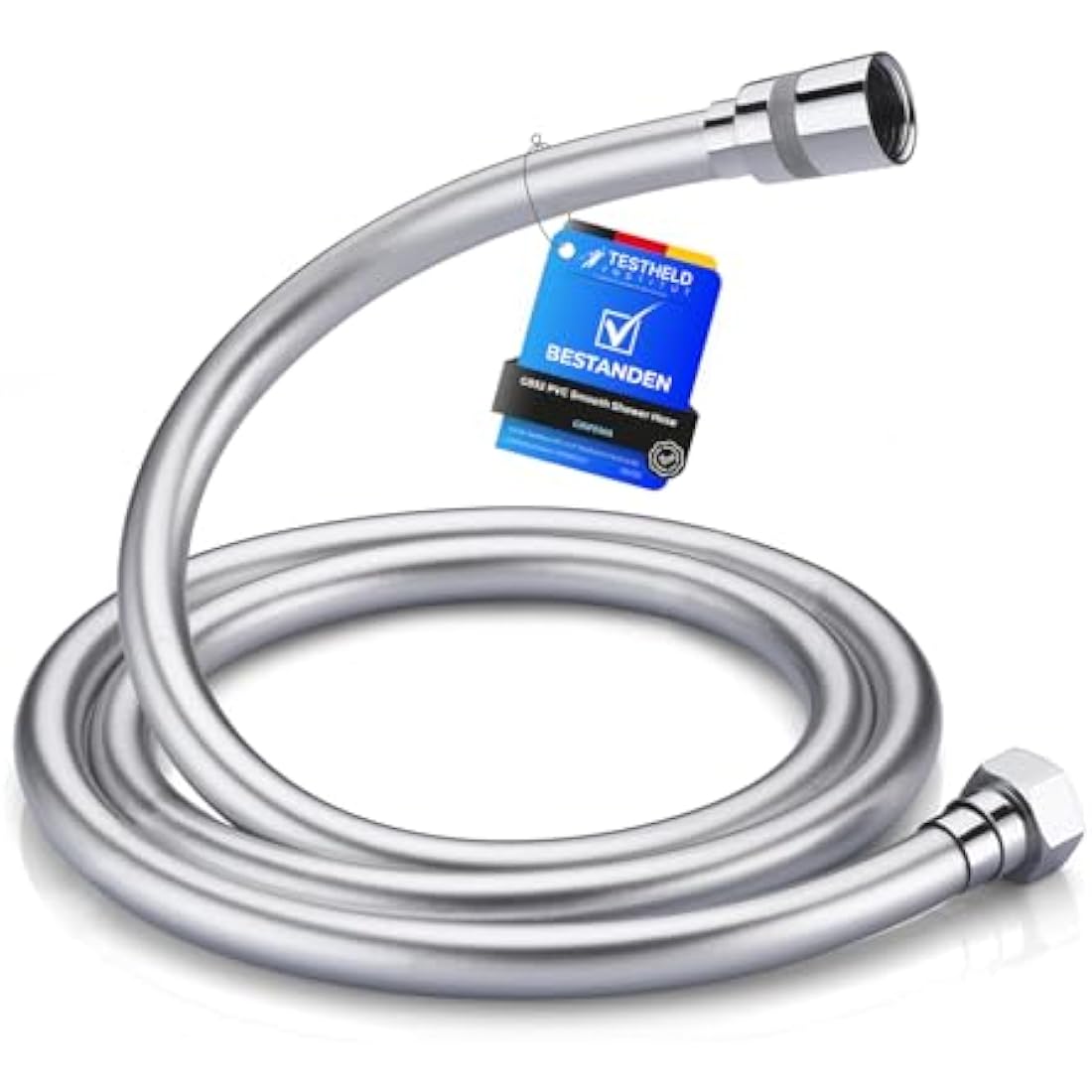 GRIFEMA Smooth Shower Hose 1.5m / 59 Inch – Flexible PVC Shower Hose, Anti-Kink & Leakproof, Universal G1/2" Fit, Durable Replacement Hose with Brass Connectors & Washers - Silver