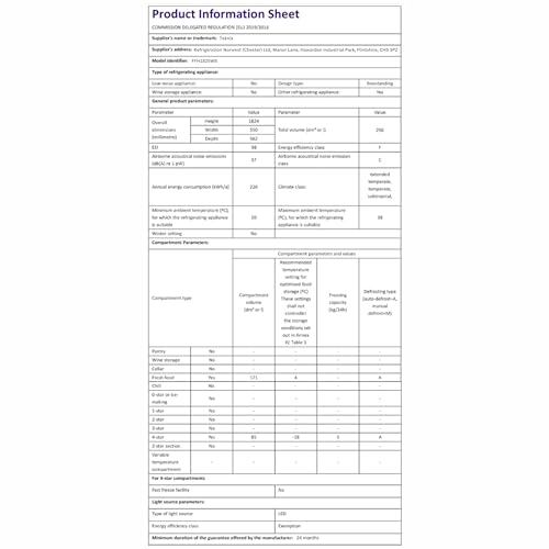 Teknix FFH1825WB 55cm Freestanding 50/50 Fridge Freezer - 256 Litre Capacity - Total No Frost - Non-plumbed Water Dispenser - Black, H182.5 x W55 x D56.2 (cm)