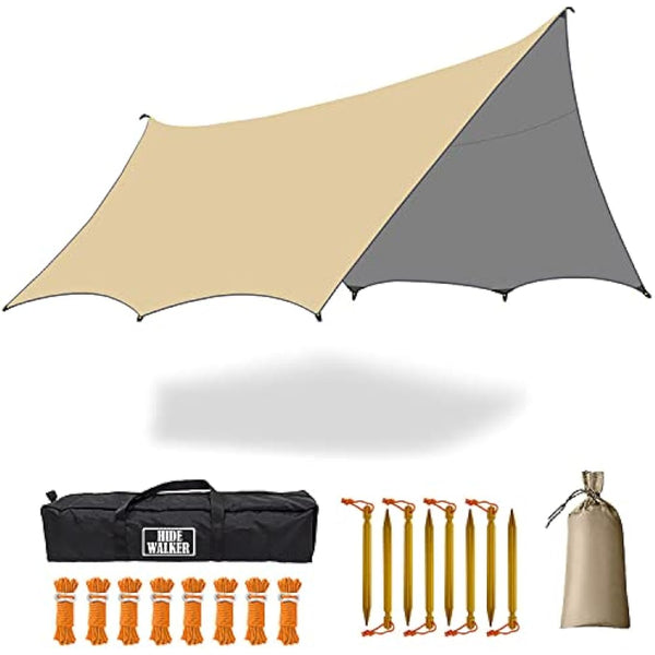 5m X 5m Large Camping Tarps Waterproof Hammock Rain Fly Multipurpose Hexagon Tarpaulin Shelter Tent Groundsheet Outdoor Tarp Awning Canopy （Without Pole）