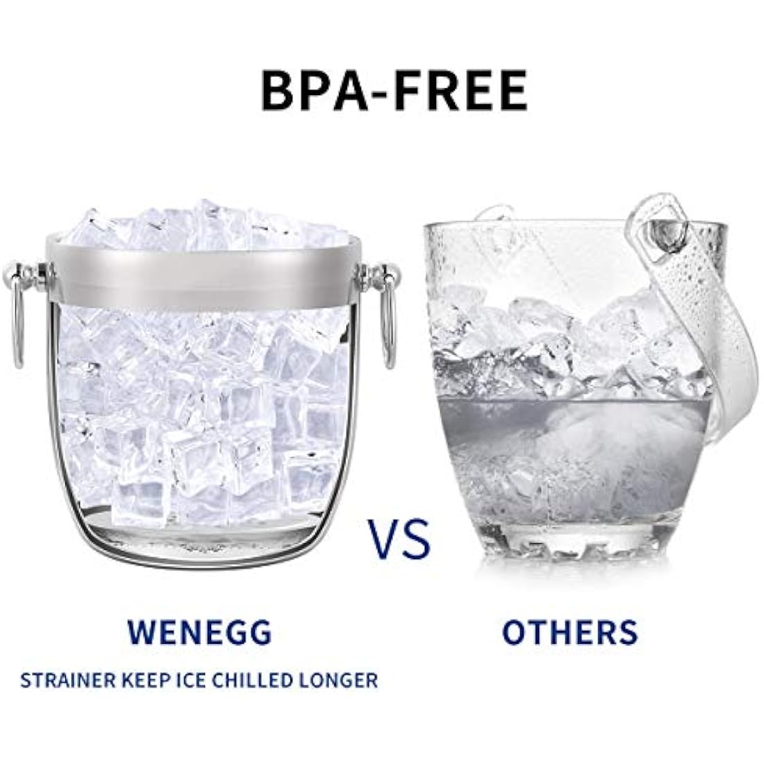 3L Insulated Stainless Steel Ice Bucket with Lid, Scoop, Tongs & Strainer - Keeps Ice Frozen for Cocktails & Parties