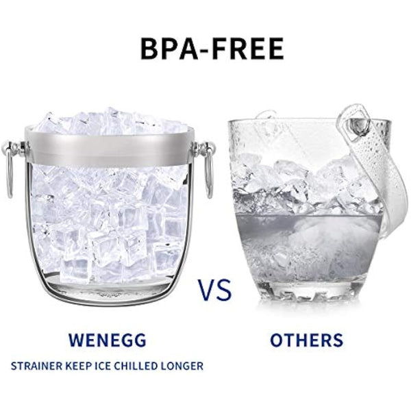 3L Insulated Stainless Steel Ice Bucket with Lid, Scoop, Tongs & Strainer - Keeps Ice Frozen for Cocktails & Parties