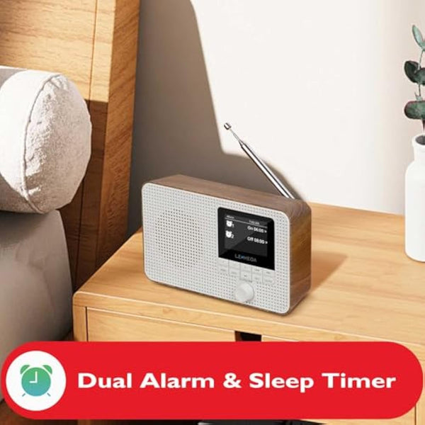 Internet Radio with DAB | Portable DAB+ Bluetooth Radio | Digital Radios Mains and Battery 12hr Play | FM,Podcast Player,Dual Alarm | 60 Presets,Headphone Jack, Colour Display | LEMEGA IR1 Walnut