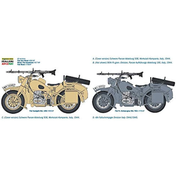 Italeri 7403 German Military Motorcycle with Side car, Scale 1:9. Plastic Model Kit