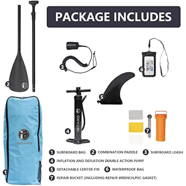 iBOARD Inflatable Paddle Board |SUP Board Stand Up Paddleboarding| 11′×32″×6″ Thick|All Accessories Inside