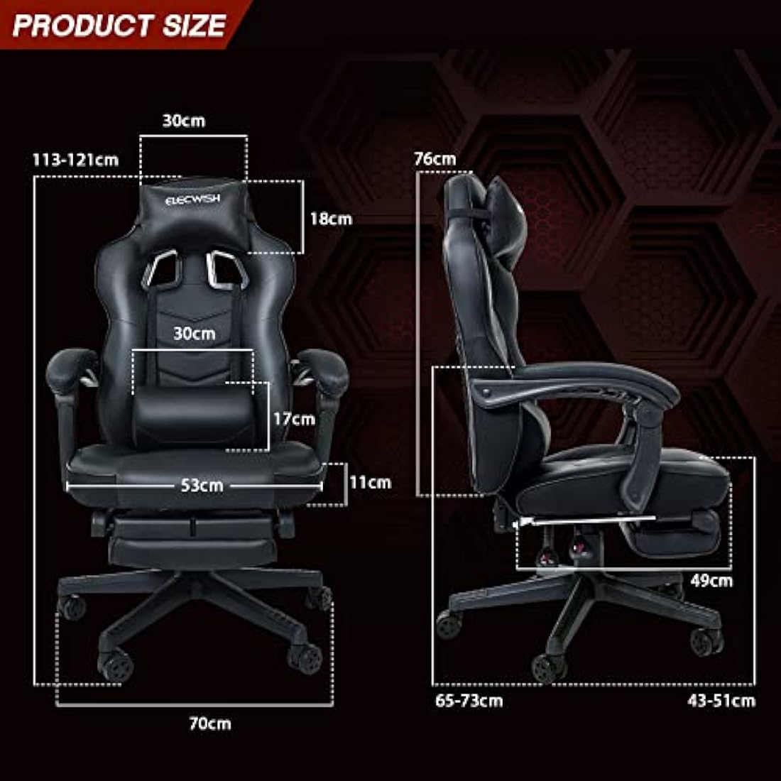Fullwatt Racing Gaming Chair for adults with Footrest and Massage Lumbar Pillow, Swivel Height Adjustable Reclining PU Leather Video Game Chair, E-Sports Gaming Chair Big and Tall(Black)