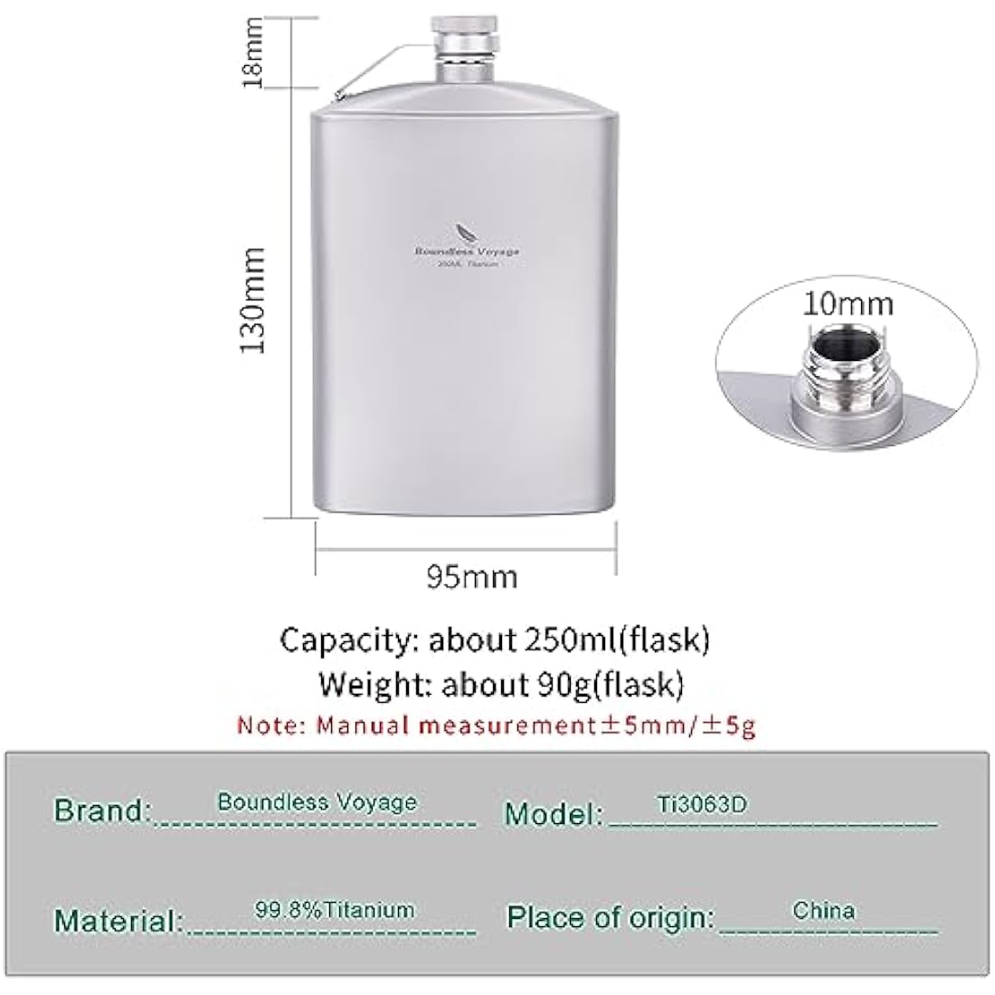 iBasingo 250ml Titanium Hip Flask with Funnel Camping Cup Outdoor Flat Alcohol Bottle Alcohol Whisky Wine Pot Mug Travel Picnic Drinking Cup Ti3063D