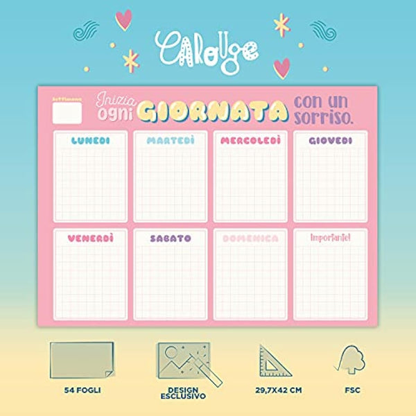 Grupo Erik Weekly Planner A3 In Italian - Carouge | Daily Planner Family, Desk Calendar, 54 Tear Off Pages A3 Notepad | Cute Planner, Cute Stationery Gifts, Italian Gifts