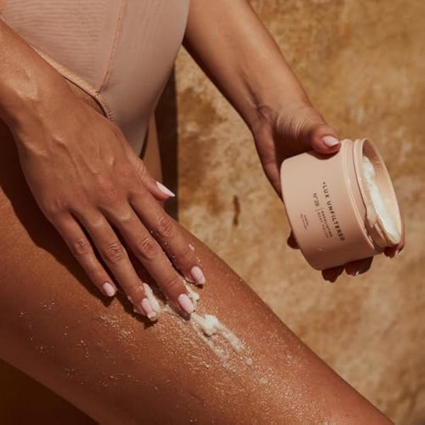 + Lux Unfiltered N°28 Exfoliating Body Polish in Santal - Exfoliating Body Scrub with Shea Butter, Passion Fruit Oil, & Vitamin E - Hydrating & Moisturizing Sugar Scrub - Vegan & Cruelty Free