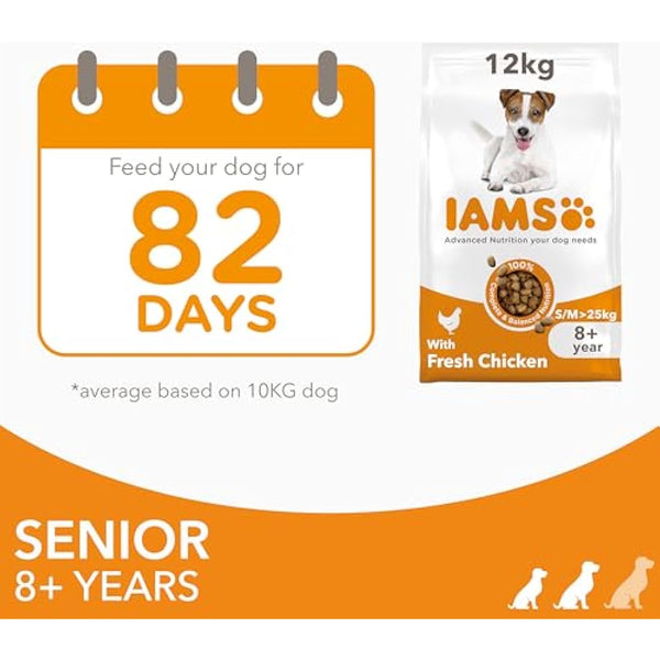 IAMS Senior Small Medium Complete Dry Dog Food Chicken 12kg - With DentalCare System