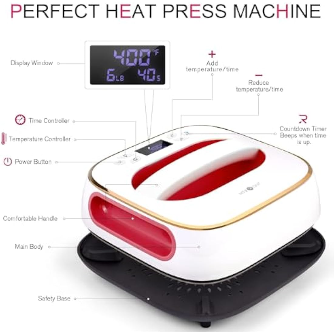 Heat Press Machine for T Shirts, 10" x 10" Portable Press Machine, Fast Heat-up Iron Press Heat for Sublimation and HTV Vinyl Shirt Press Machine for Hat, Bags, Heating Transfer Projects (Raspberry)