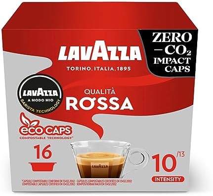Lavazza, A Modo Mio Qualità Rossa, 96 Coffee Capsules, with Chocolate and Dried Fruit Notes, Arabica and Robusta, Intensity 10/13, Medium Roasting, Compostable, 6 Packs of 16 Compostable Coffee Pods