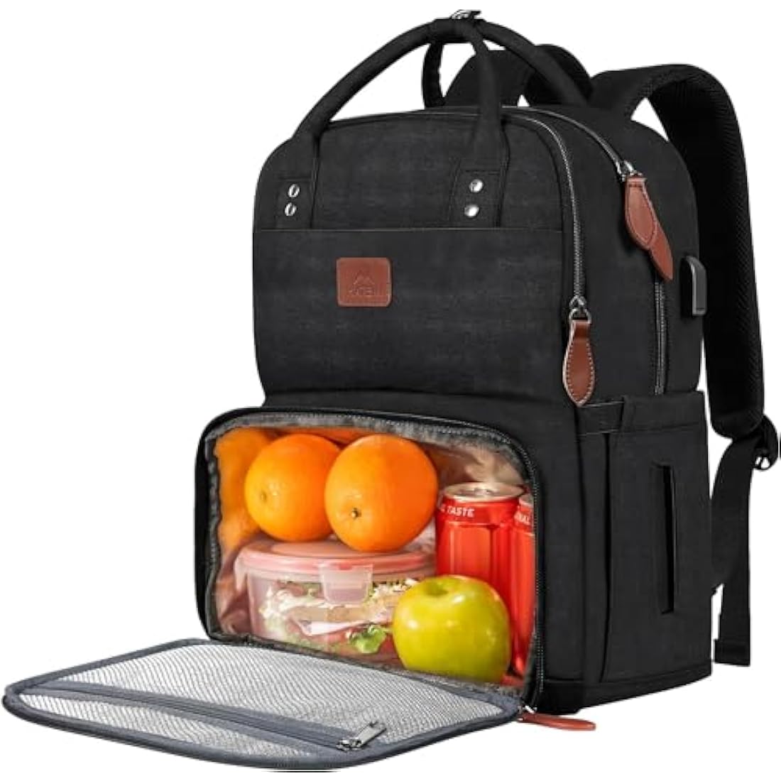 MATEIN Laptop Lunch Backpack, Picnic Backpack with Insulated Compartment, 17 Inch Ice Rucksack for Men Women with USB Port, Cooler Lunch Bag for Camping Travel Business Work, Black