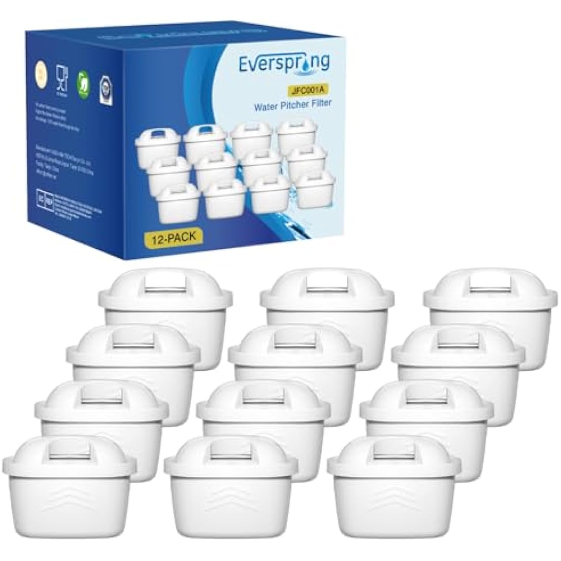 EVERSPRING Water Filter Cartridges Compatible with Brita Maxtra+, Maxtra Plus, Mavea, Anna Duomax, 12 Pieces