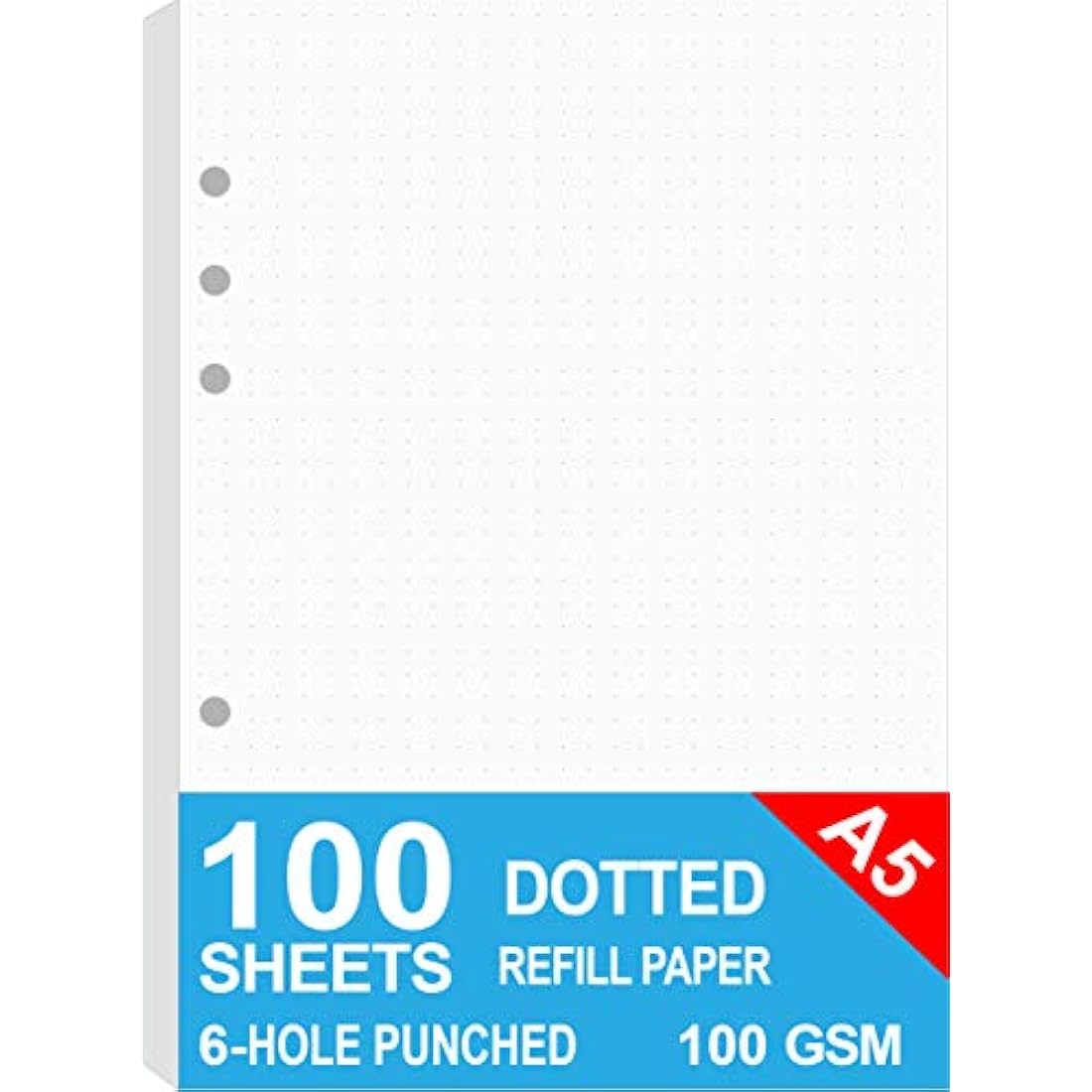 A5 Dotted Refills Paper for Filofax Planner/Binders, 100 Sheets/200 Pages, 100gsm White Paper, 6 Hole Loose Leaf Paper, 14.8x21cm