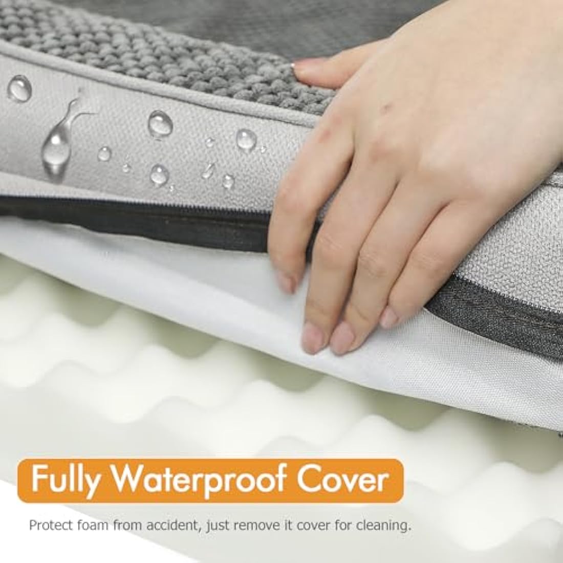 Nepfaivy Dog Bed Large Waterproof - Orthopedic Dog Bed with Pillow Cushions, 91×68cm Soft Large Crate Sofa Mattress with Removable and Washable Covers, Dark Grey