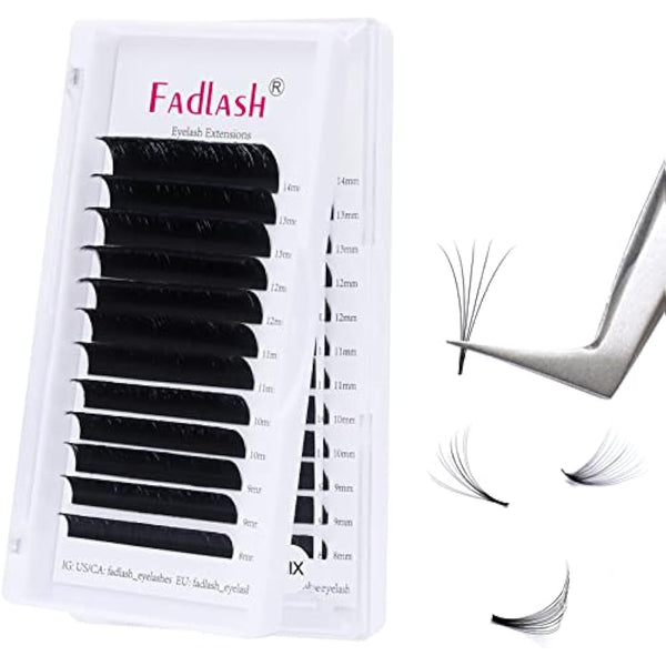 Fadlash Easy Fan Lashes D Curl 0.07 8-14mm Mixed Length Russian Lashes Natural Look Self Fanning Eye Lashes Automatic Blooming Russian Eyelashes Extensions(0.07-D-814)