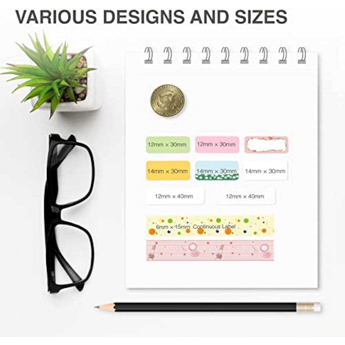 SUPVAN E10 & E11 & E16 Label Maker Tape, 4 Rolls 15mm × 6m Genuine Continuous Laminated Thermal Label Tape Refill, Waterproof Oilproof Child-Safe Durable Auto Detect Labels, Black on White