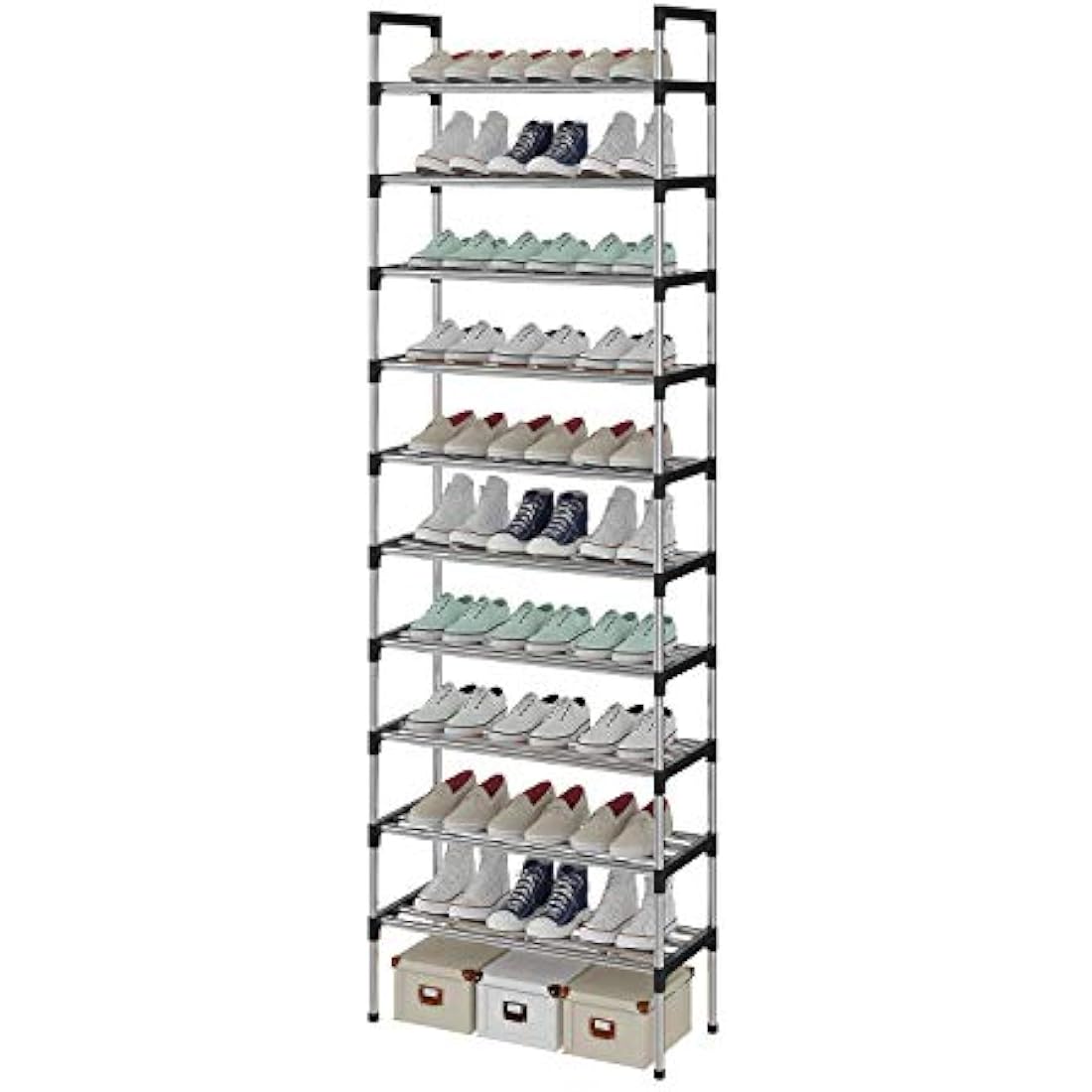 AcornFort® S-508 10 Tiers Silver Adjustable Shoe Storage Tall Rack Organiser Shelf Hold Stand for 30 Pairs Shoe, 56 x 30 x 170cm, Sturdy Design, Space Saving