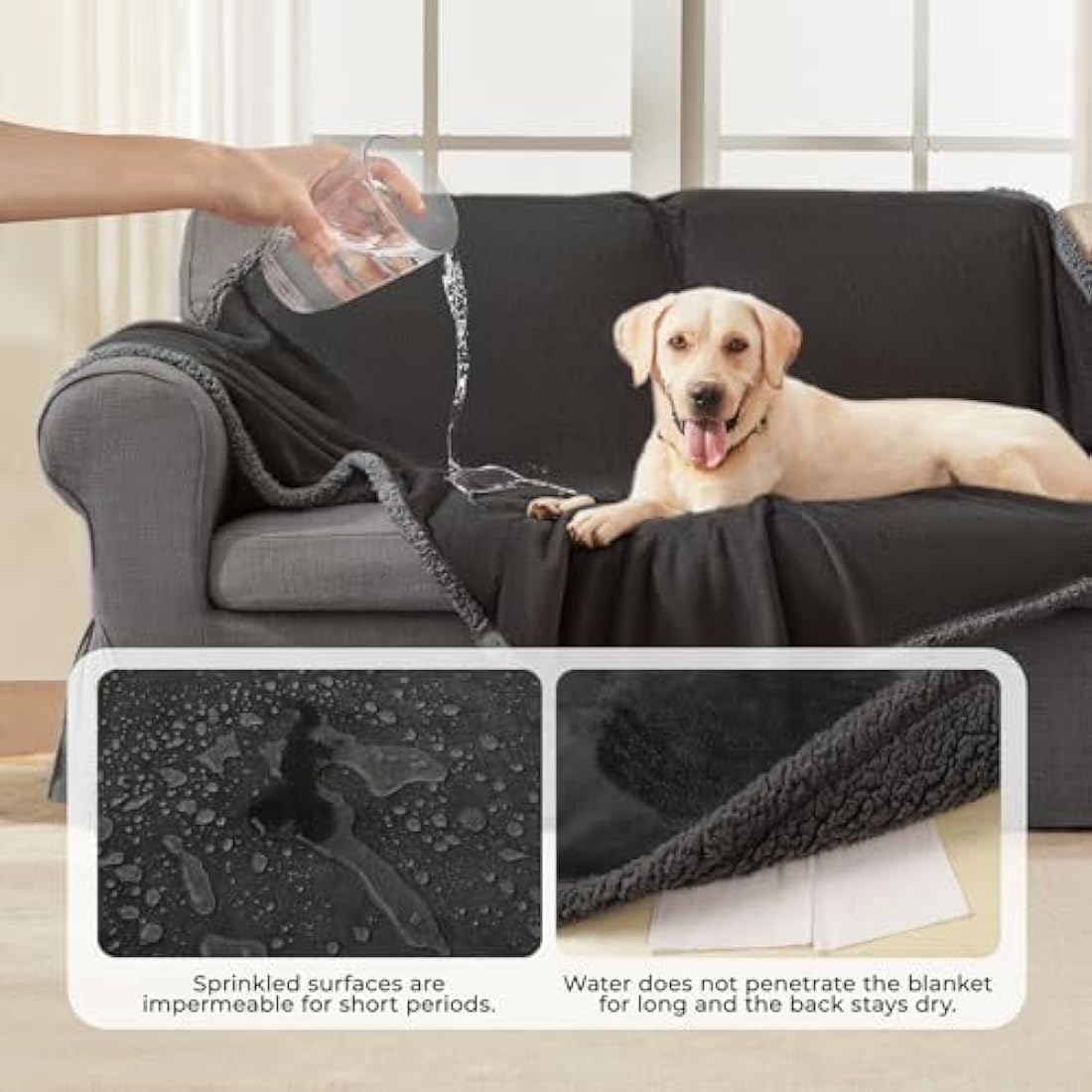 luciphia Waterproof Dog Blanket, Washable Blanket for Dogs Cats, Anti-Pee Large Size, Sherpa Fleece Sofa Protector for Dogs Grey XL (145 * 216cm)
