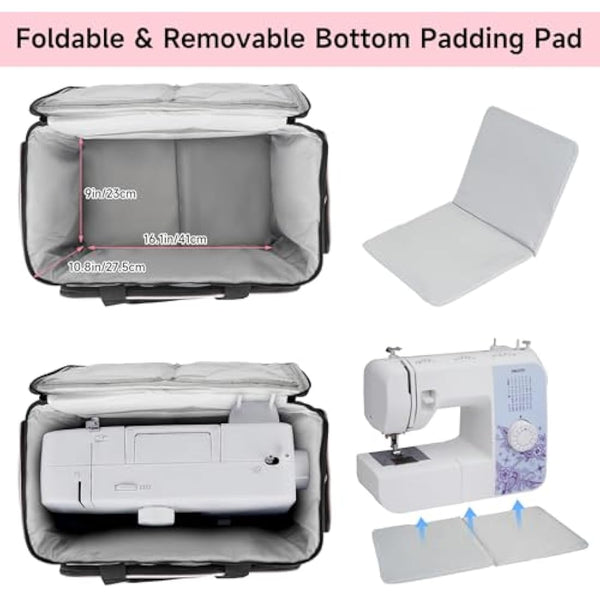 Sewing Machine Carrying Case Bag Compatible for Most Standard Singer,Brother,Janome with Multiple Storage Pockets,Universal Travel Tote Bag with Shoulder Strap for Sewing Machine and Supplies,Grey