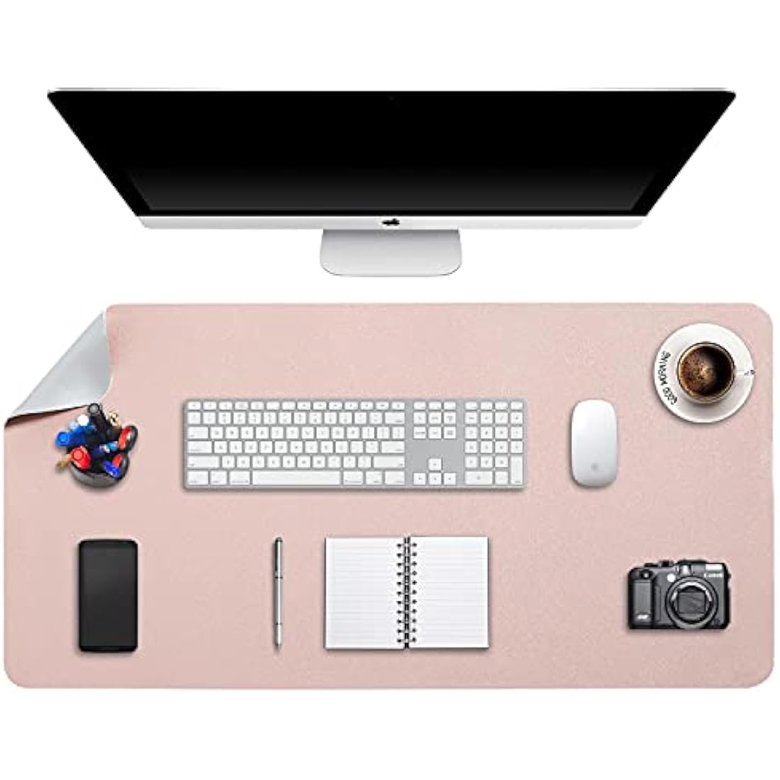 Desk Pad Large, Desk Mat, Extended Mouse Mat, Mouse Pad XXL, Desk Blotter, DOBAOJIA Laptop Pad Writing Pad for Office/Home, Dual-Side Use PU Leather Waterproof 35.4" X 16.9" (Pink/Silver)