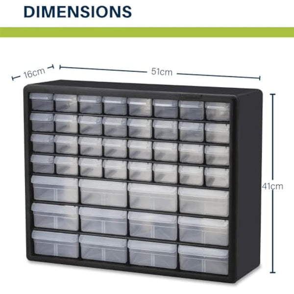 Akro-Mils 10144 44-Drawer Plastic Drawer Storage Cabinet for Garage Organization, Lego Storage, Teacher Toolbox, Makeup Organizer, and More, 20-Inch W x 6-Inch D x 16-Inch H, Red