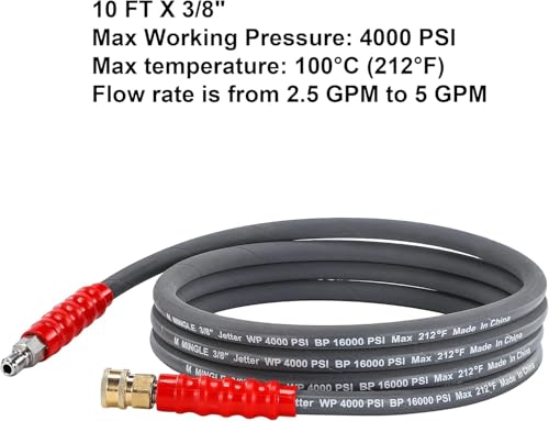 M MINGLE Pressure Washer Jumper Hose, 10 FT Whip Hose for Power Washer, Hose Reel Connector Hose for Pressure Washing with 3/8 Inch Quick Connect
