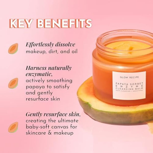 Glow Recipe Papaya Enzyme Cleansing Balm Makeup Remover - Gentle Exfoliator, Makeup Melting Balm & Face Cleanser for Women - Exfoliating Face Wash to Even Skin Tone & Lock-in Facial Hydration (3.38oz)