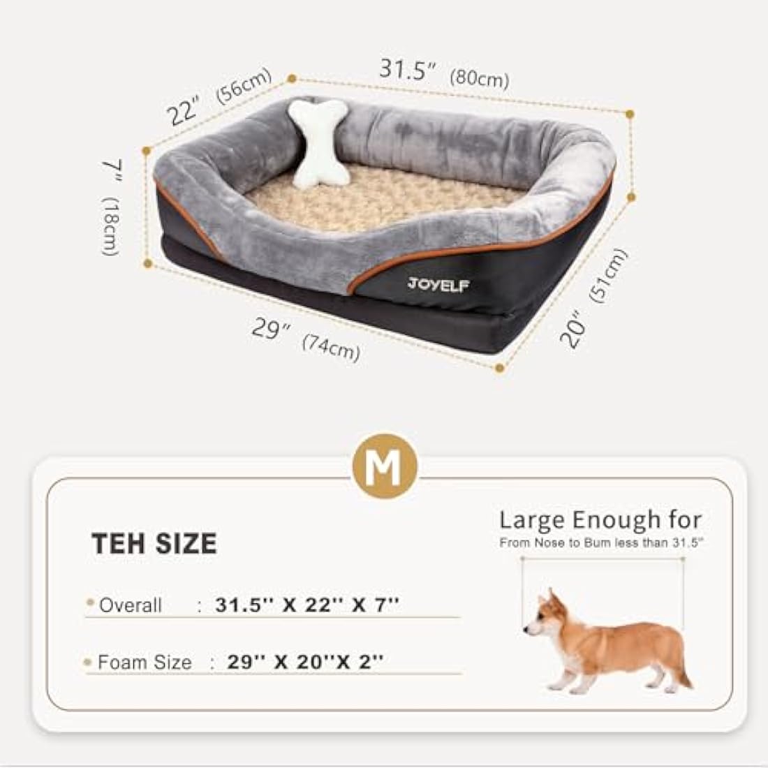 JOYELF Medium Memory Foam Dog Bed, Orthopedic Dog Bed & Sofa with Removable Washable Cover and Squeaker Toys as Gift