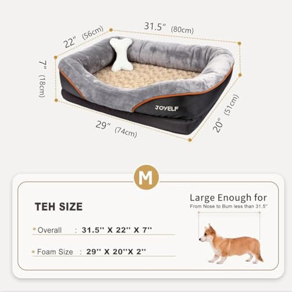 JOYELF Medium Memory Foam Dog Bed, Orthopedic Dog Bed & Sofa with Removable Washable Cover and Squeaker Toys as Gift