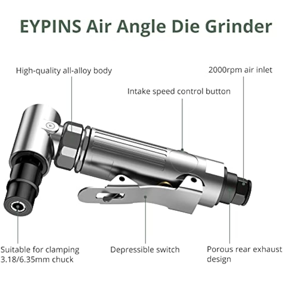 EYPINS Compressed Air Angle Die Grinder 1/4" 90 Degree Mini Sander Grinder Polisher Tool for Contour Grinding,Polishing, Milling
