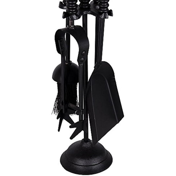 Fire Vida 5 Piece Malham Fireplace Companion Set - Black Steel Fireside Tool Kit with Stand - Includes Poker, Tongs, Brush & Shovel - Ideal for Fireplaces, Wood Burners & Fire Pits