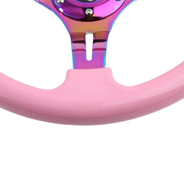 350mm Green Racing Steering Wheel Neo Chrome Spoke Universal 6 Bolts 45mm Deep Dish Classic ABS Wood Steering Wheel with Horn Button