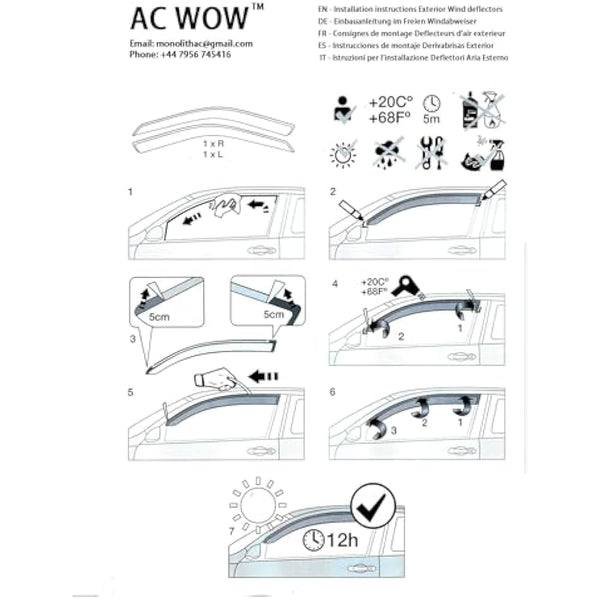 2x Wind Deflectors compatible with Ford Transit Custom Tourneo 2012 2013 2014 2015 2016 2017 2018 2019 2020 2021 2022 Acrylic Glass Windows Weather Shields Visors Rain Snow Sun Guards