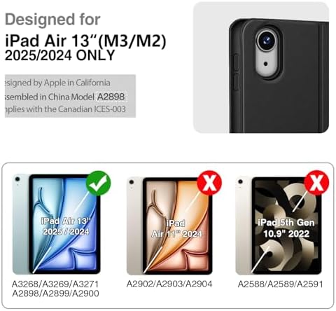 Antbox Case for iPad Air 13 Inch 2025 M3/2024 M2, Built-in Pencil Holder, Fully Supports Pencil Pro and Pencil (USB-C), Auto Sleep/Wake Function PU Leather iPad Air 13'' Cover (Black)