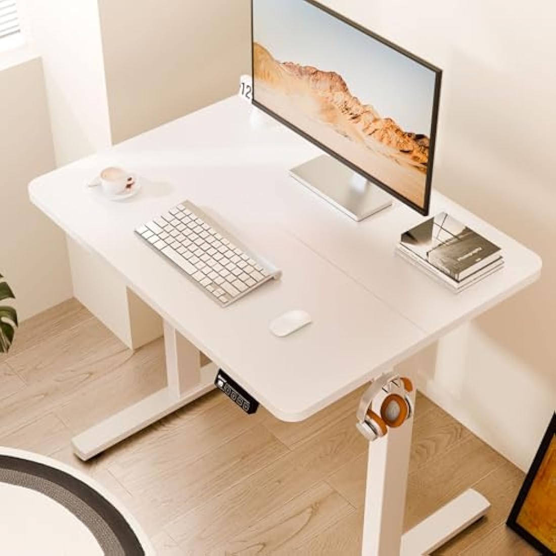 ERGOMAKER Electric Height Adjustable Standing Desk 80x60cm, Sit Stand Desk with Splicing Top for Home Office (White Frame + White Desktop)
