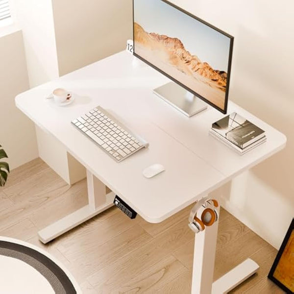 ERGOMAKER Electric Height Adjustable Standing Desk 80x60cm, Sit Stand Desk with Splicing Top for Home Office (White Frame + White Desktop)
