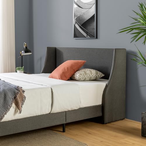 Zinus Evelyn Double Bed frame - Bed 135x190 cm - 25cm Height - Upholstered Bed frame with Wide Wingback Headboard - Dark Grey