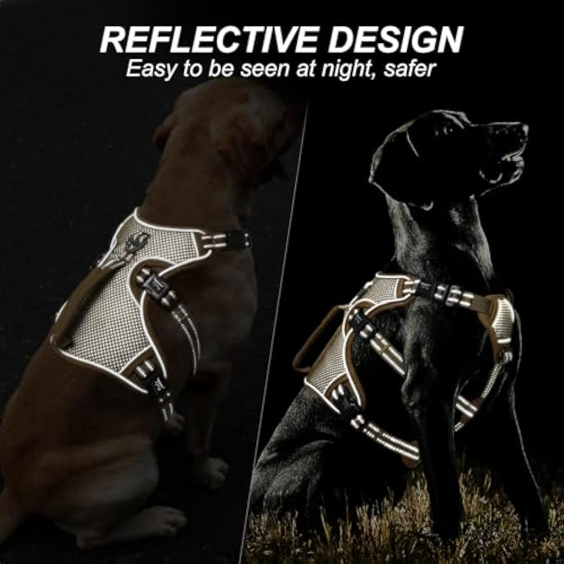 HEELE Escape Proof Dog Harness - No Pull Reflective Adjustable Vest with Durable Handle, Ideal for Large/Active Dogs, Brown