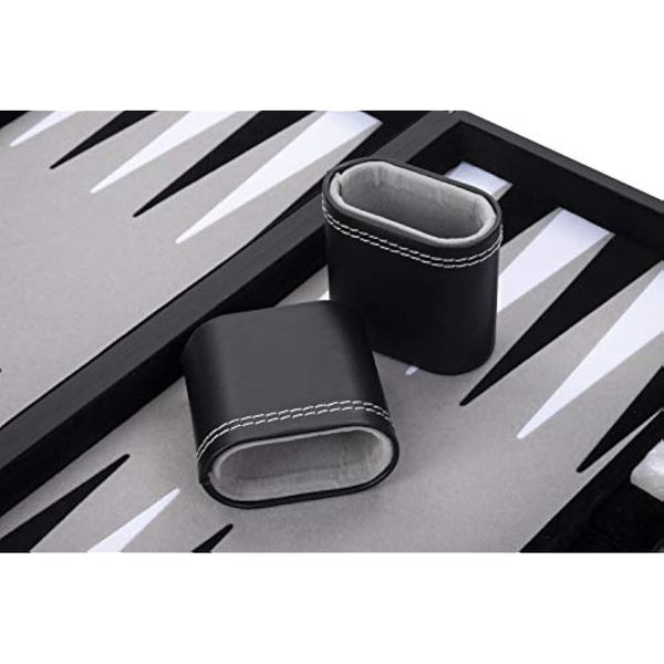 Engelhart - 250509 - Large Luxury Backgammon 18 Inches - 45 cm - Faux Leather & Felt Inlay - Pearl Dice & Chips + 2 Cups - Strategy Game - Pro & Leisure