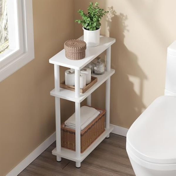 APICIZON Narrow Side Table, Slim Small Table, 3 Tier End Table Living Room, 40x18x61.5cm, Modern Thin Side Table for Living Room, Bedroom, Sofa, Small Nightstand with Magazine Rack, Save Space, White