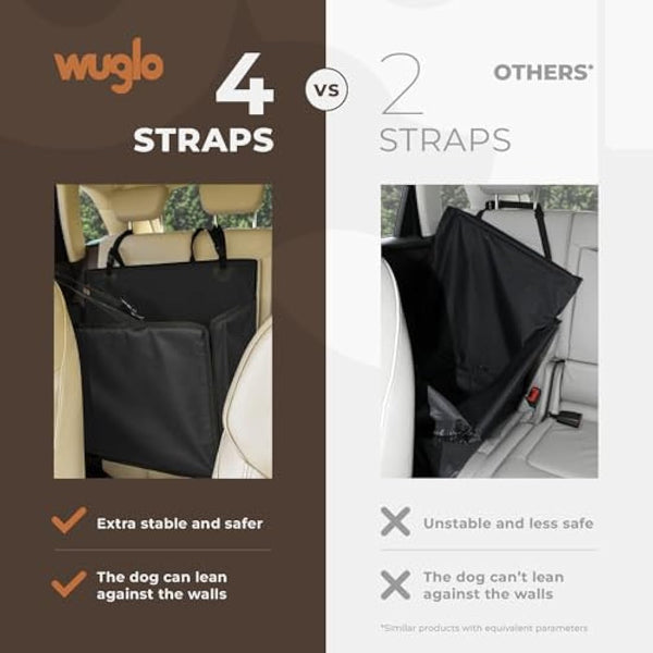 Extra Stable Dog Car Seat - Reinforced, Waterproof Pet Car Seat for Medium-Sized Dogs with 4 Fastening Straps (L Size, Black)