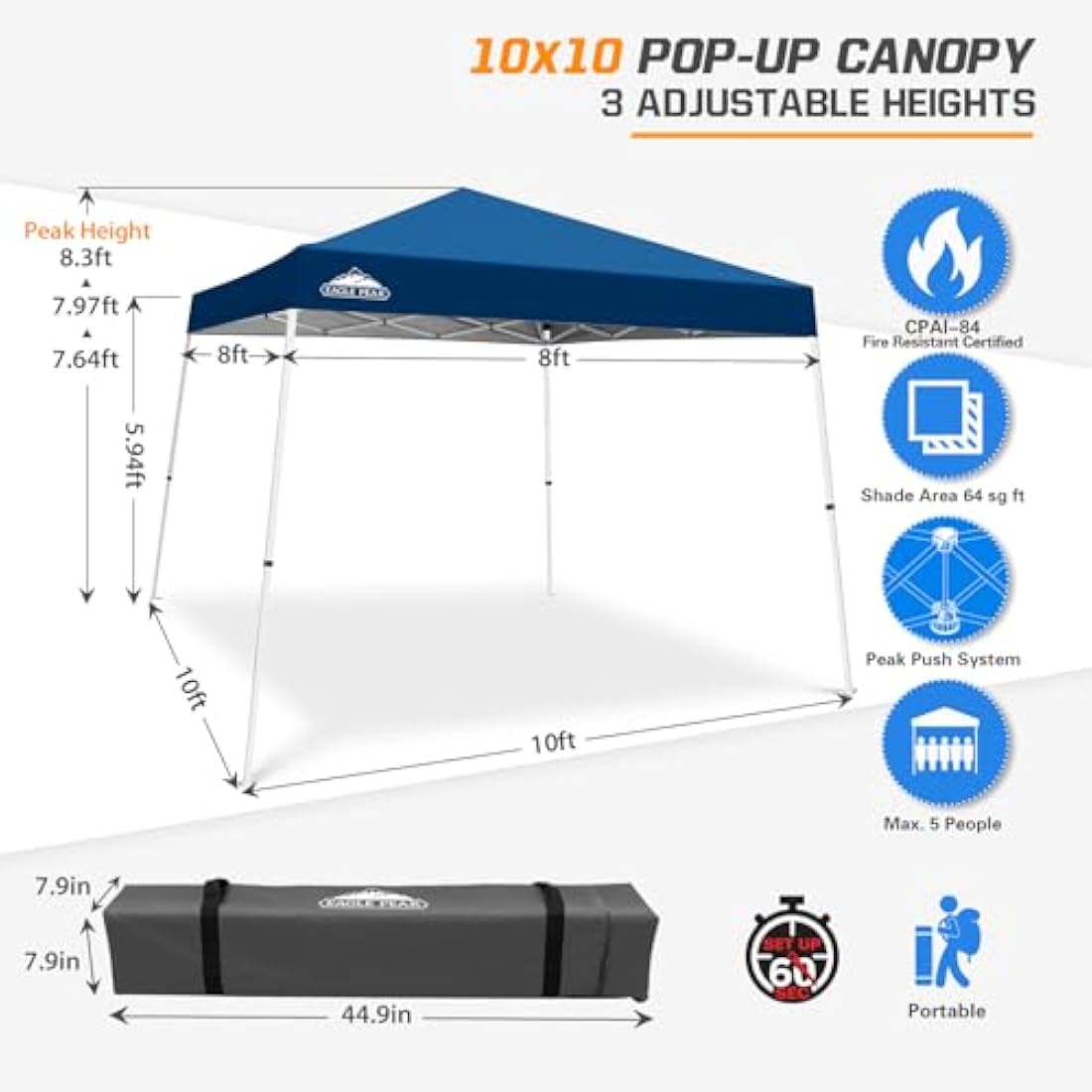 EAGLE PEAK 3m x 3m Slant Leg Pop-up Canopy Tent Instant Outdoor Canopy Easy Set-up Folding Shelter (Red)