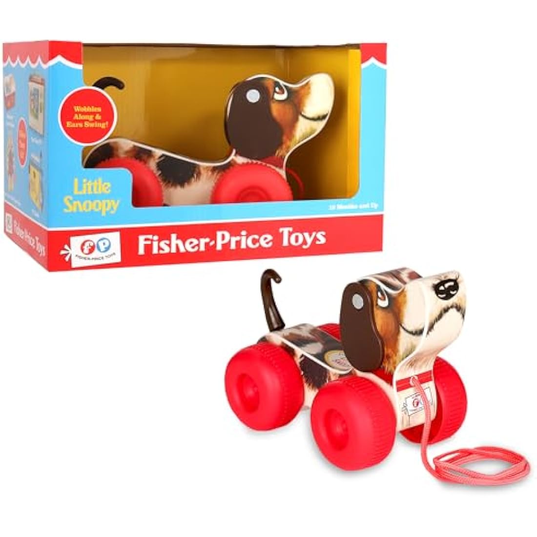 Fisher Price Classics | Little Snoopy | Pull Along Toy with Interactive Features, Small Toy Dog for Kids, Classic Toy with Retro-Style Packaging, Ages 12 Months+ | Basic Fun 1650