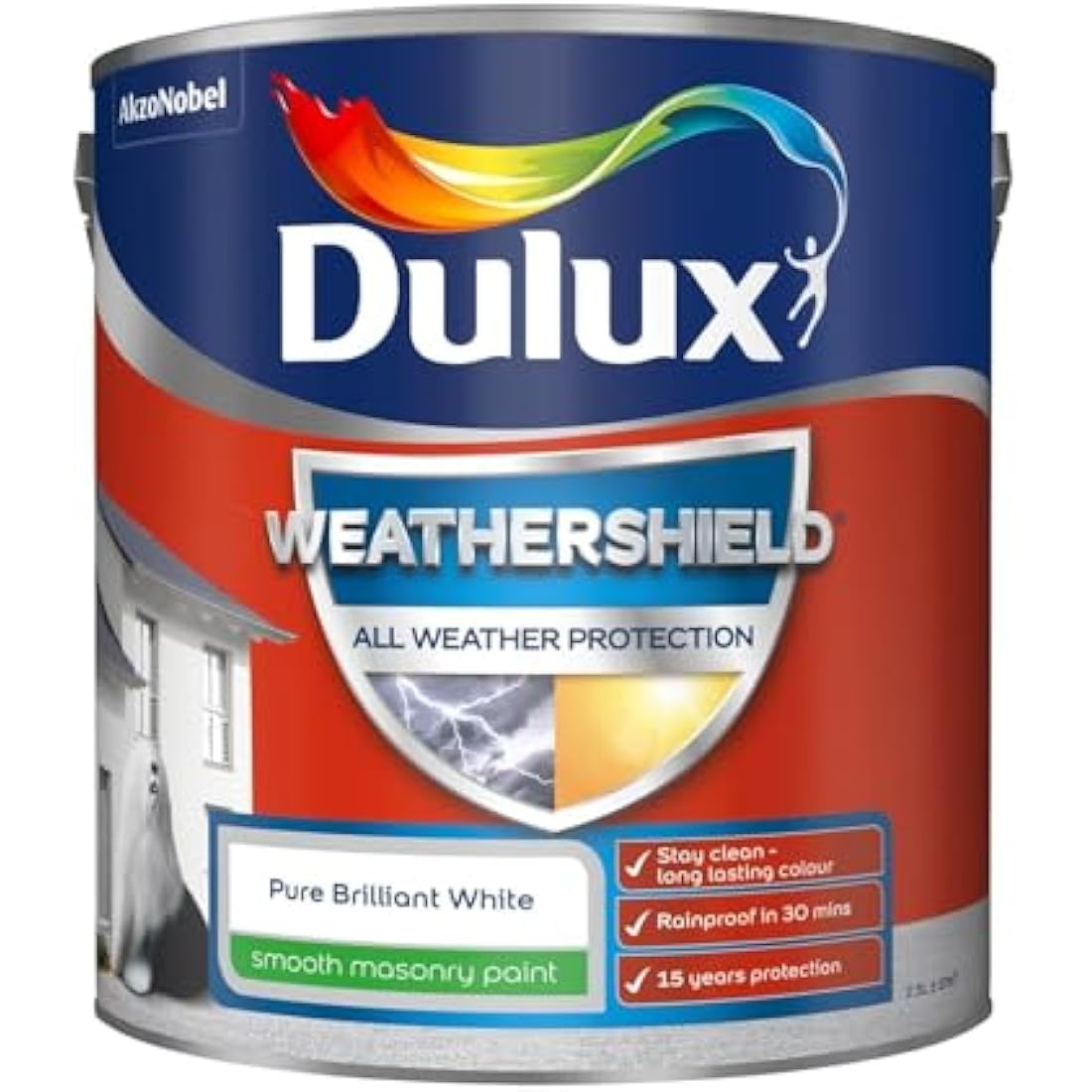Dulux Weathershield Smooth Masonry Paint - Pure Brilliant White - 2.5L