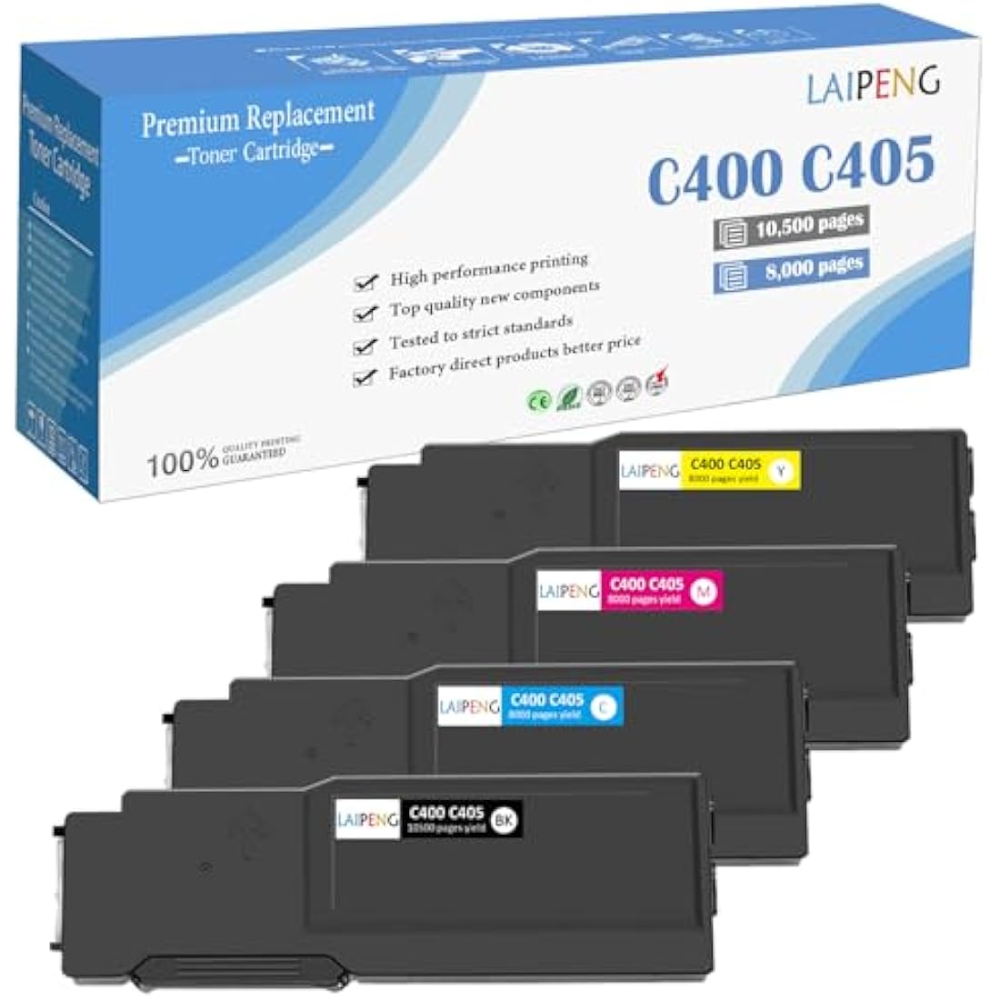 4 Colors Compatible Toner Cartridges (Black Cyan Magenta Yellow) Extra High Yield 10500 pages for Black 8000 pages for C/M/Y for Xerox VersaLink C400 C400n C400dn C405 C405n C405dn MFP Laser Printers