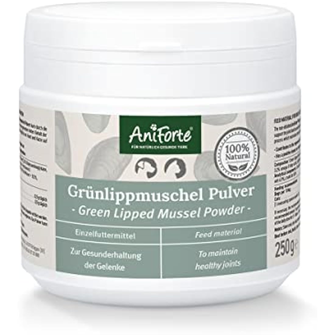 AniForte Green Lipped Mussel for Dogs and Cats 250g Powder - 100% Natural Joint Supplement with Glucosamine