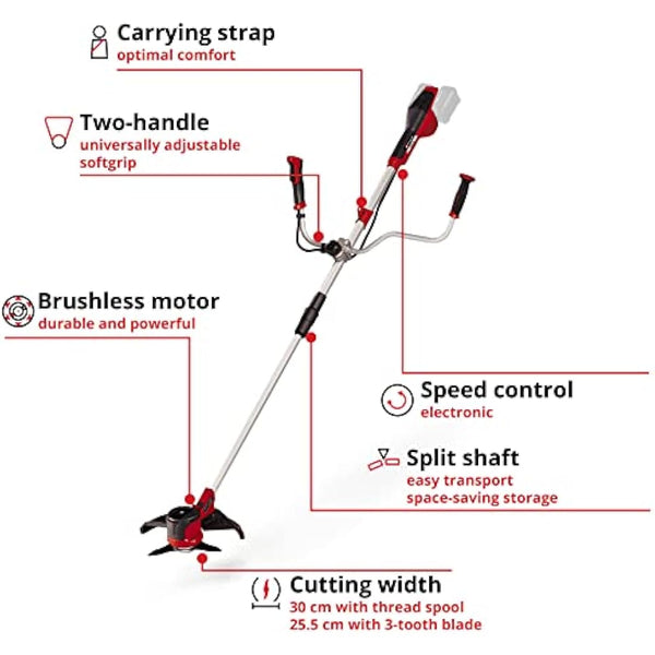 Einhell Power X-Change 36V Cordless Brush Cutter - Powerful Weed Trimmer With Metal Blades- AGILLO 36/255 Solo Battery Strimmer (Battery Not Included), 16x113x35 cm, Red/Black
